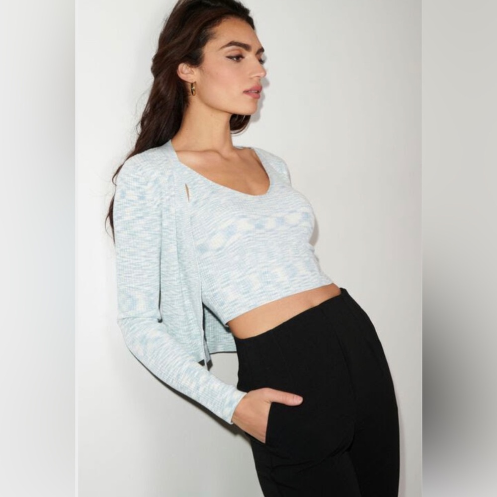 NWOT 2 pc Light Blue Space Dye Tank and Cardi Set